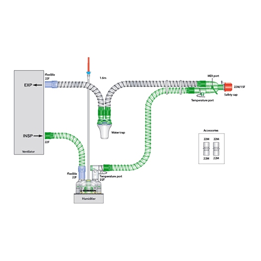 Дихальний контур Smoothbore 22мм з Y-подібним коннектором, вологозбґрником і додатковим шлангом 0,5 м., довжина 1,6 м.